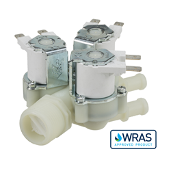 Single Inlet Triple Outlet water solenoid valve - 3/4" BSP male inlet, three 10.5-mm dia hosetail outlets 230V